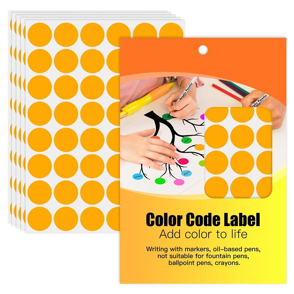 8889 1 Inch Colored Dot Stickers Round Labels 720 Dots, 15 Sheets - Round